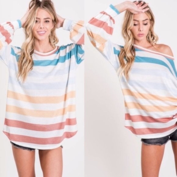 020 Cozy Colorful Striped Long Sleeve Top - Picture 2 of 4